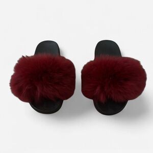 Women's Burgundy Fur Slide Sandals